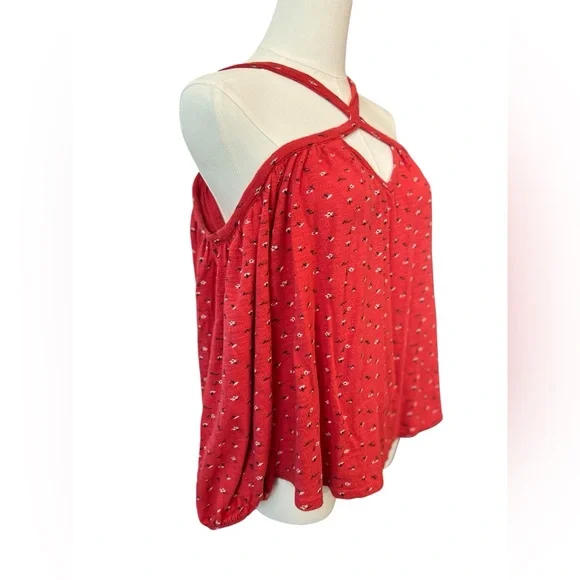 ❤️ GUC LUCKY BRAND Red Floral Off-Shoulder Criss Cross Top | Women’s Size Small - Picture 11 of 13